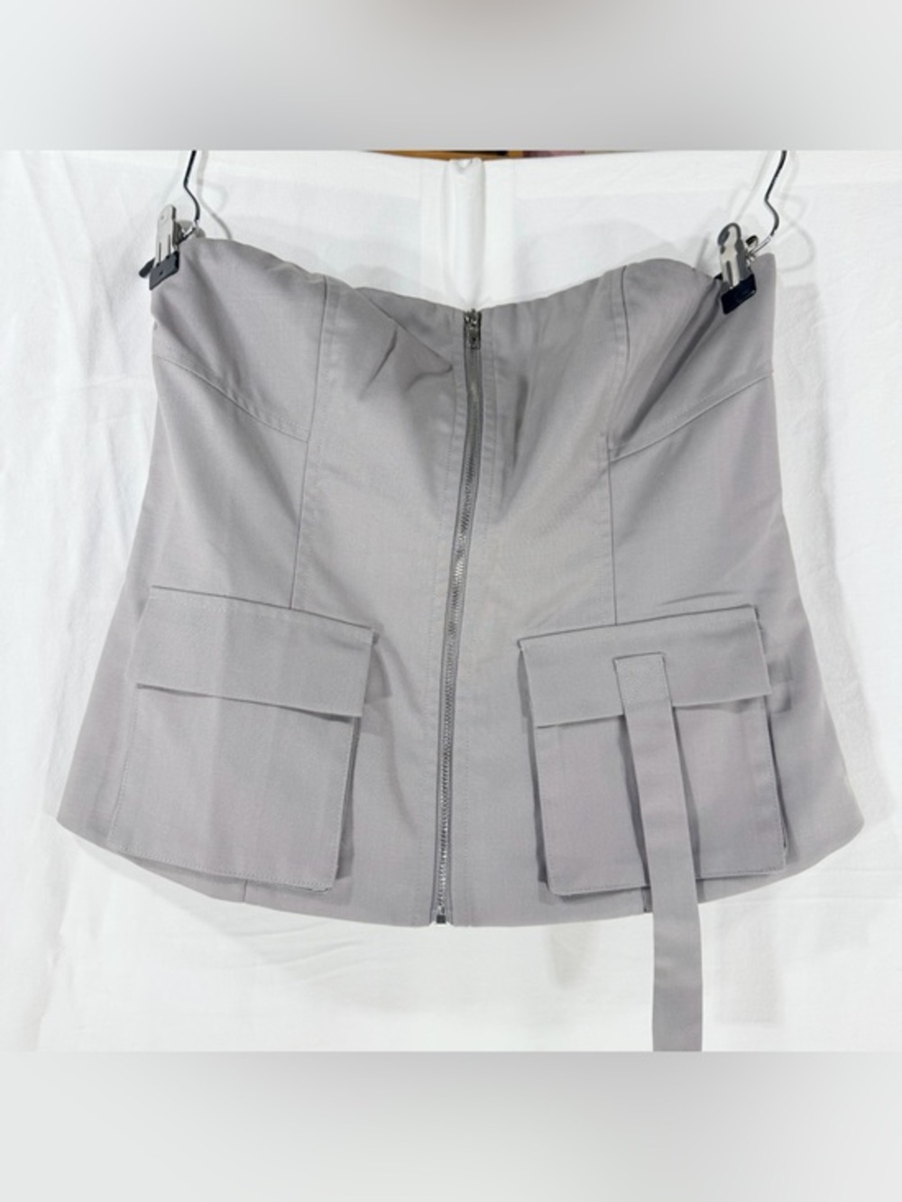 Forever 21 Light Gray Strapless Corset Top with Ribbon Detail